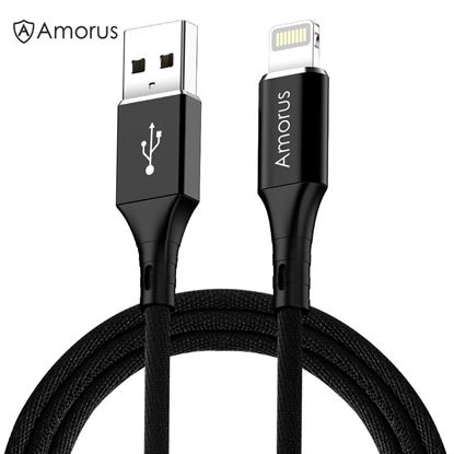 Picture of AMORUS 2.4A Aluminium Alloy Nylon Braided Lightning 8Pin Charging Data Cable for iPhone iPad iPod - Black