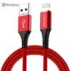 Picture of AMORUS 2.4A Aluminium Alloy Nylon Braided Lightning 8Pin Charge Sync Data Cable Cord for iPhone iPad iPod - Red